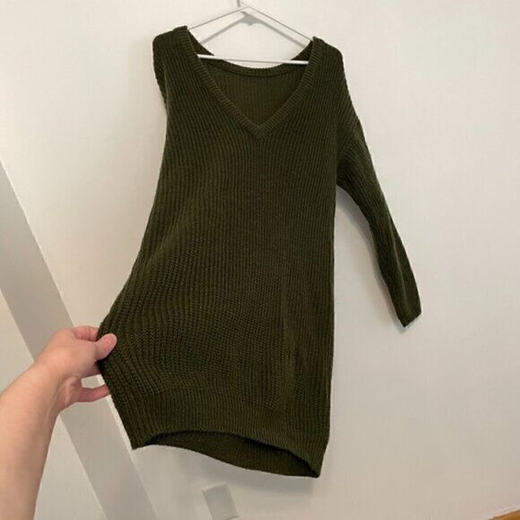 LULUS LULU'S Bringing Sexy Back Backless Sweater Dress Olive Green V-Neck Back M - Picture 15 of 15